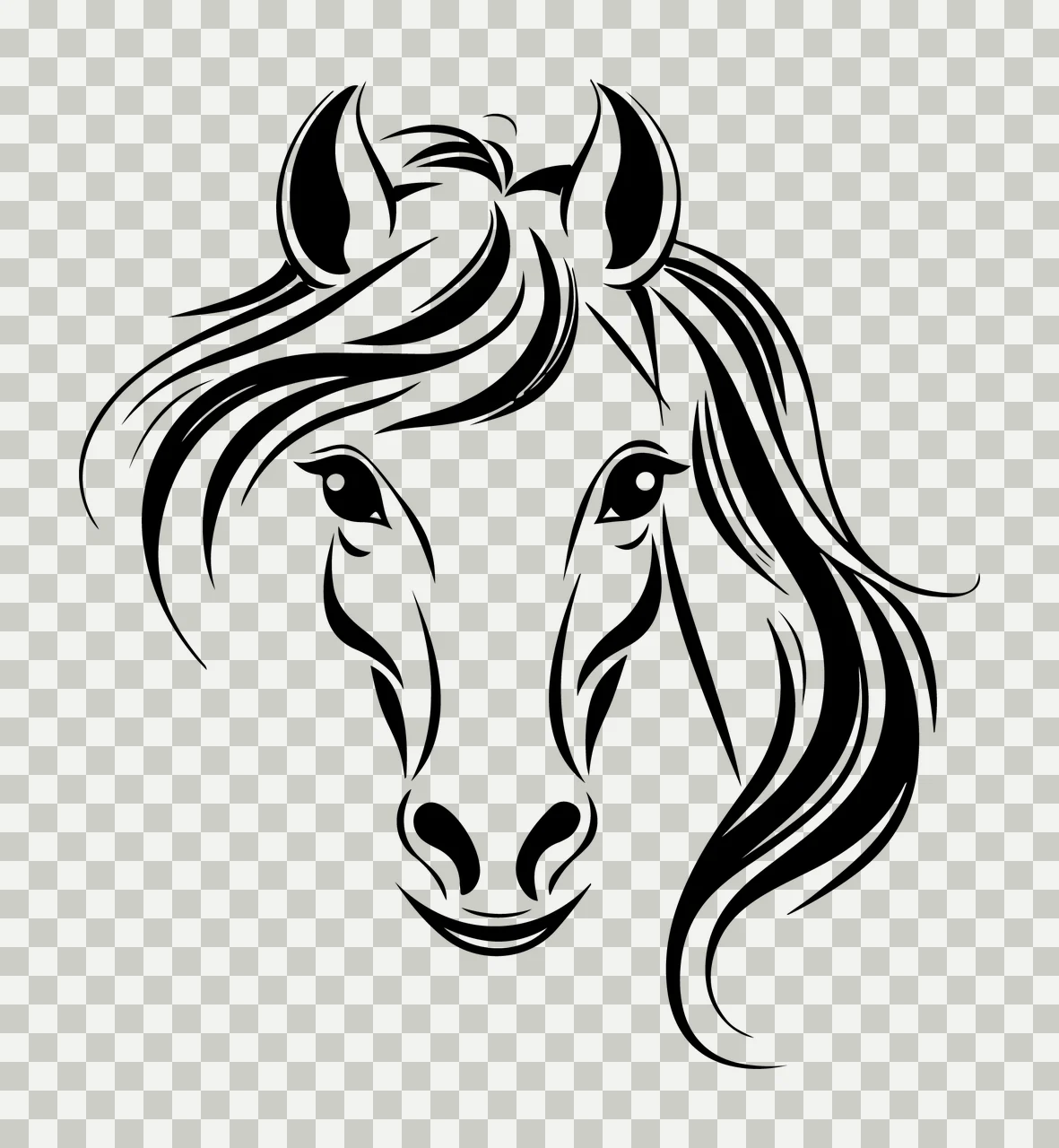 Horse Head Detailed Graphic Illustration mane ears stylized line art transparency and detail preview thumbnail