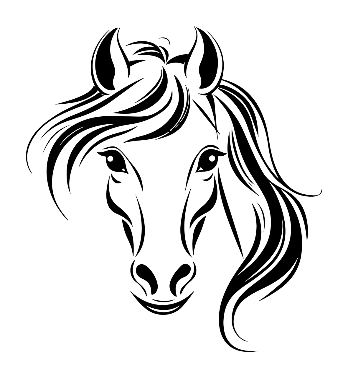 Horse Head Detailed Graphic Illustration mane ears stylized line art