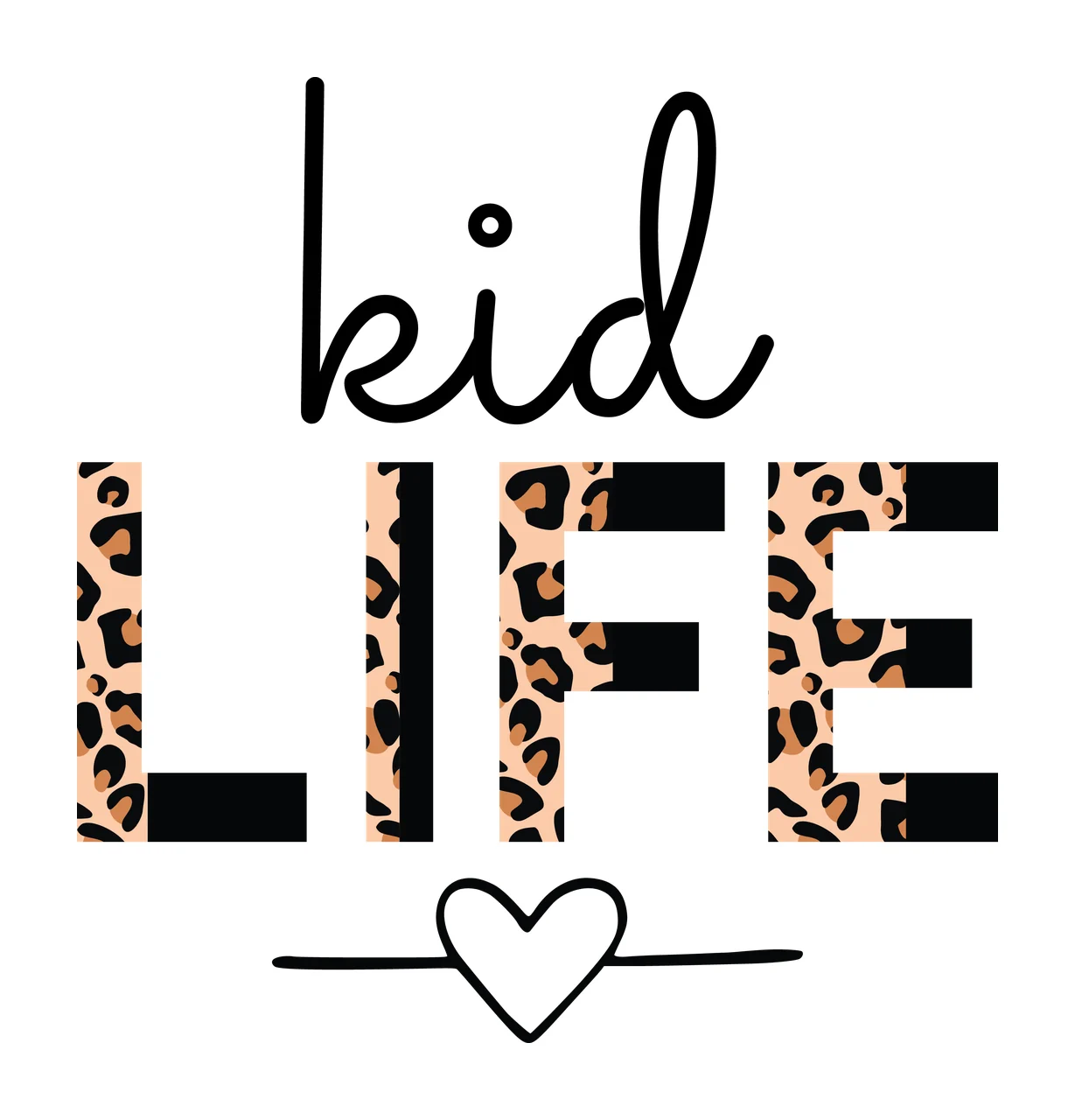 Kid Life Lettering With Heart Decorated leopard print Graphic