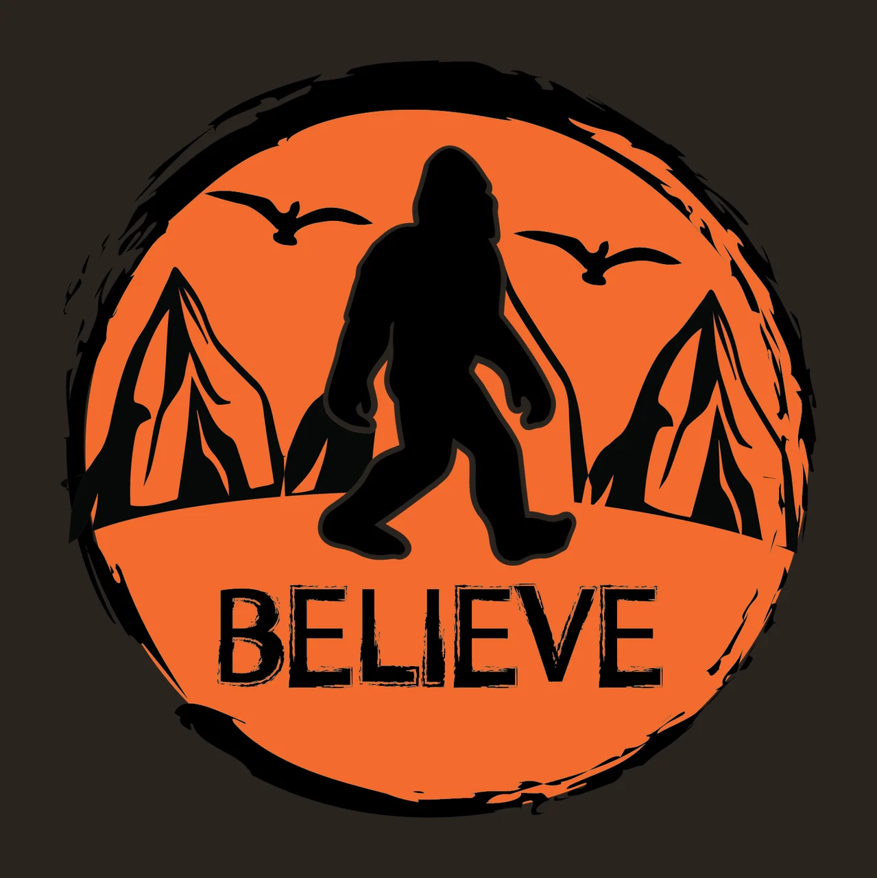 Bigfoot Silhouette Circular Badge Icon walking circle minimalist contrast preview thumbnail