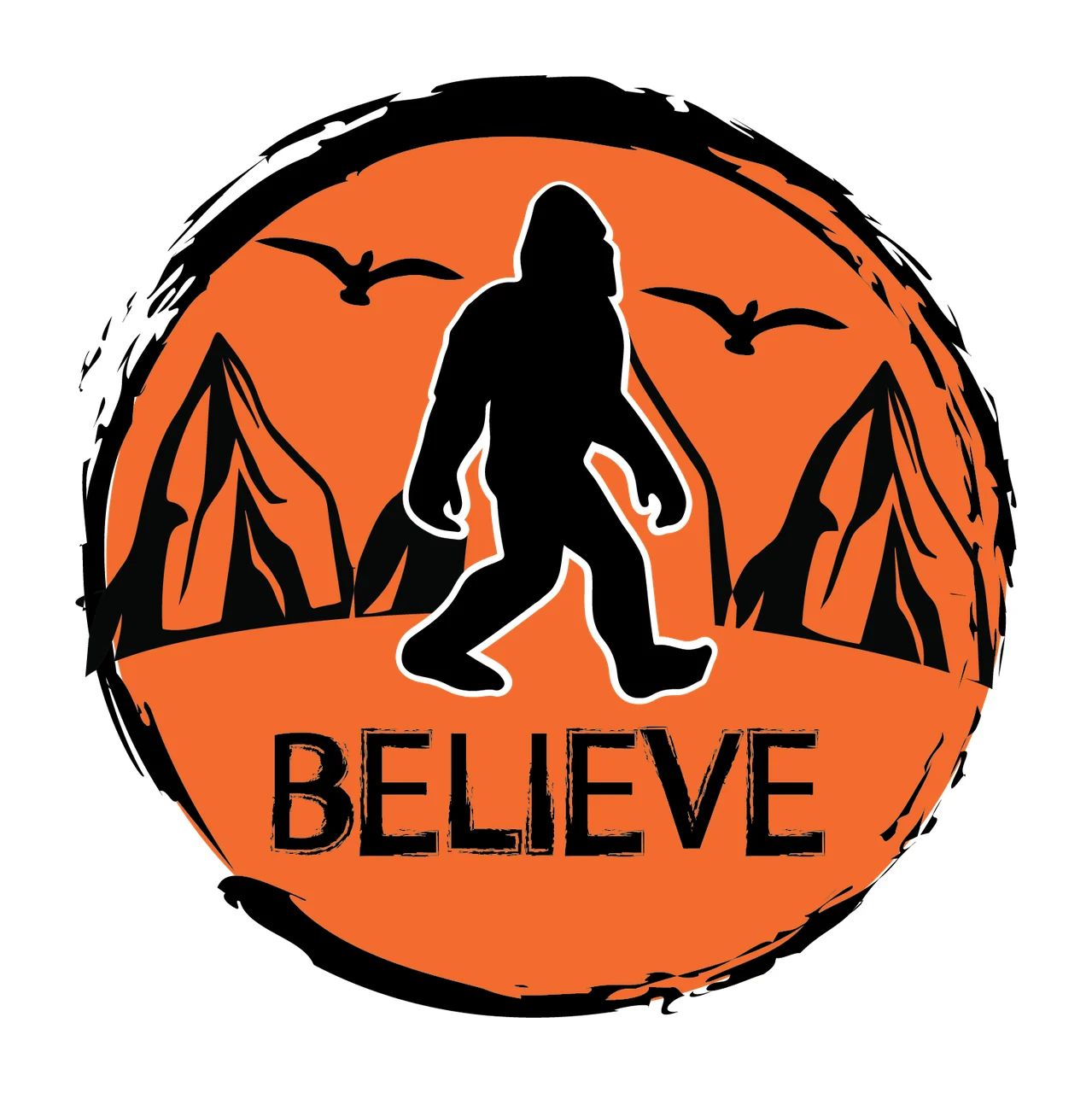Bigfoot Silhouette Circular Badge Icon walking circle minimalist