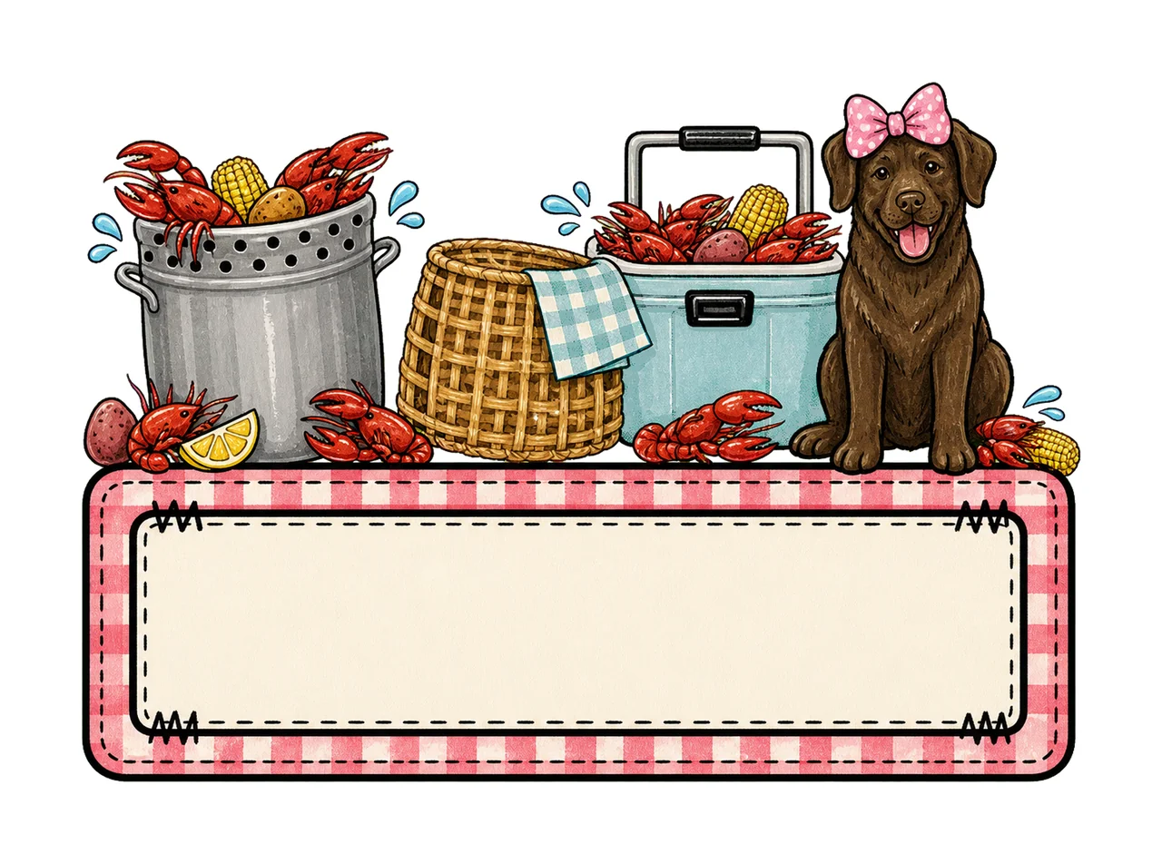 Crawfish boil with brown lab trio girl name Variation A
