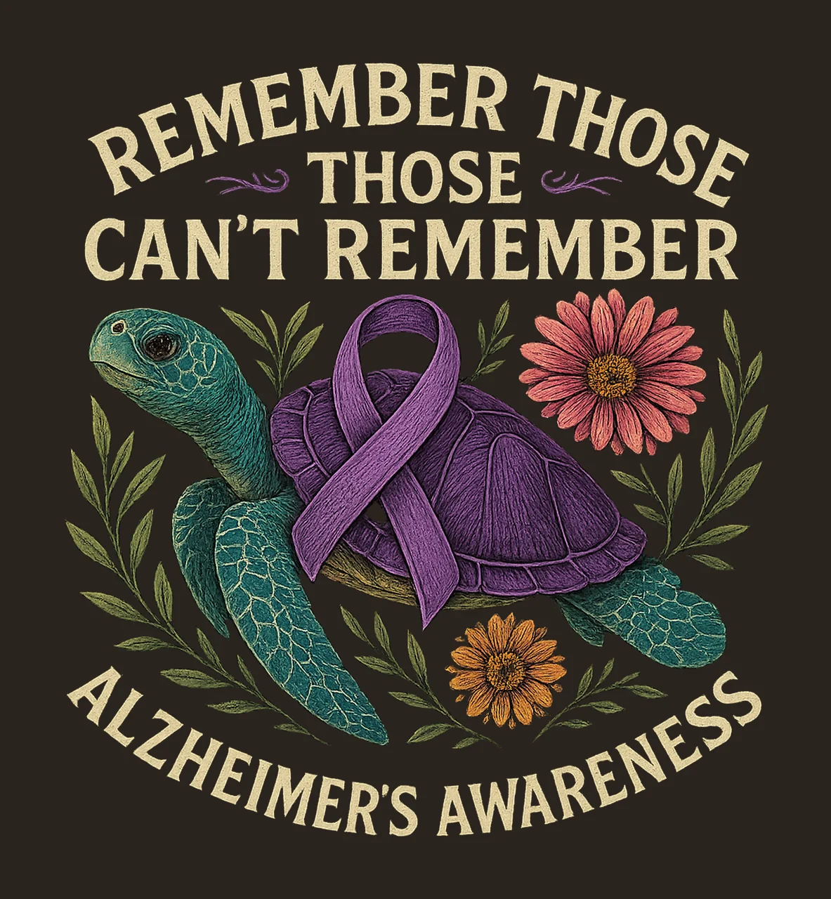 Dementia Awareness Purple Ribbon Turtle Design Alzheimer contrast preview thumbnail