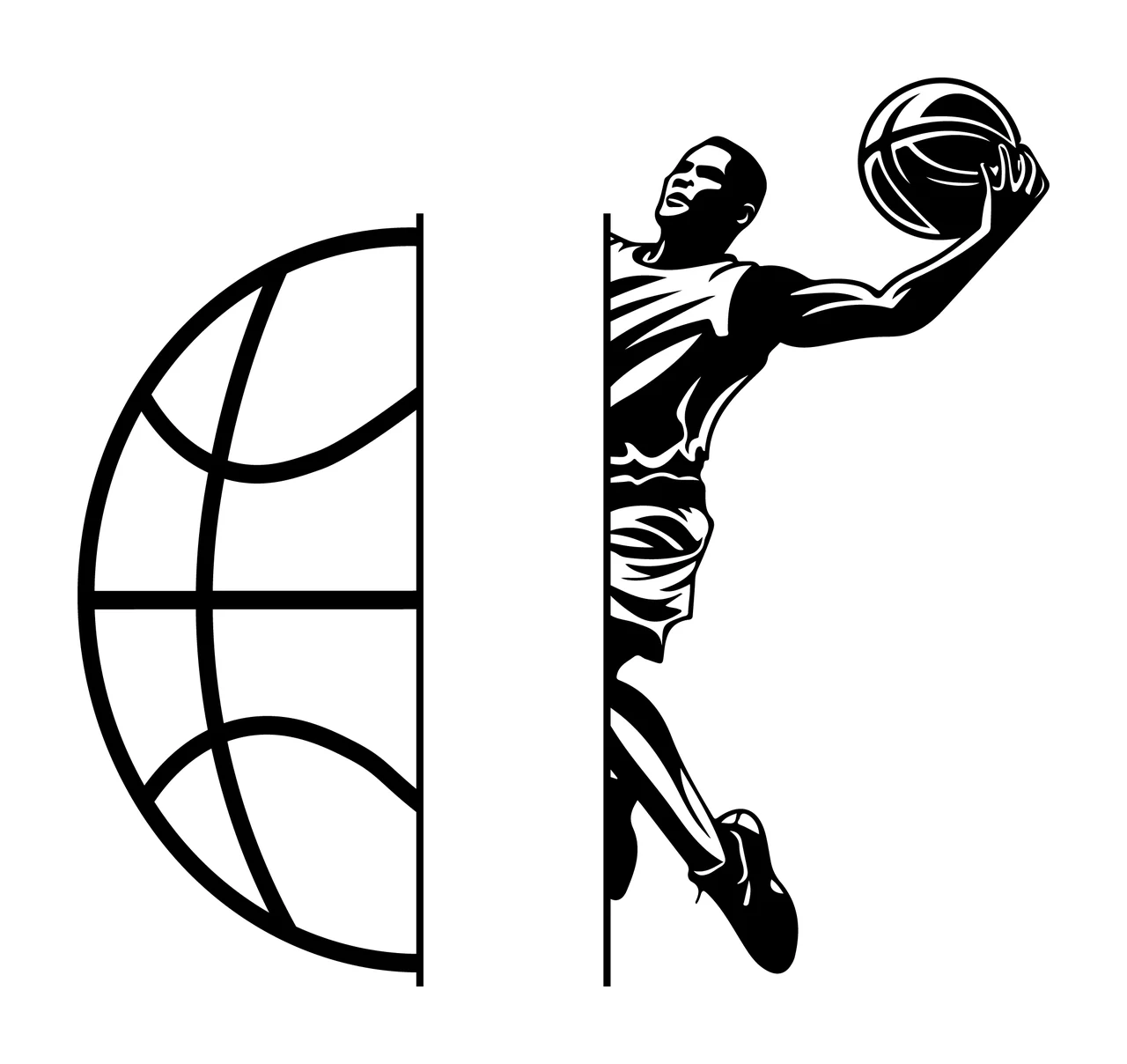 Ball Basketball Player Silhouette Reaching black white sports