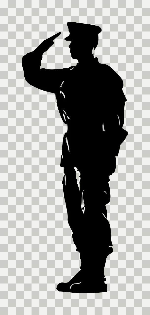Soldier Silhouette In Military Uniform Standing A Salute saluting transparency and detail preview thumbnail