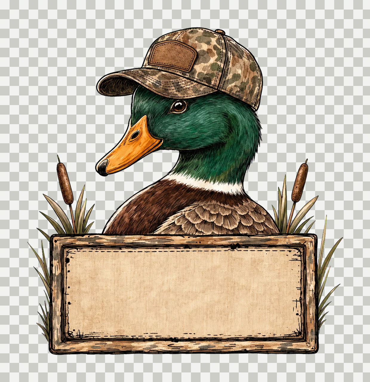 Mallard Duck wearing camo hat with name patch Variation E transparency and detail preview thumbnail