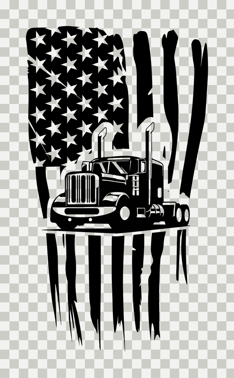 Semi Truck Flag American With Vertical stars stripes black transparency and detail preview thumbnail