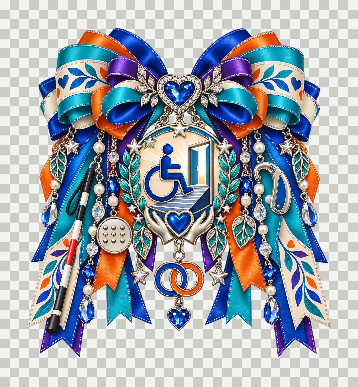 Disability Inclusion PNG, Wheelchair and Cane Coquette Bow, No Text Sublimation Clipart, Transparent Digital Download transparency and detail preview thumbnail