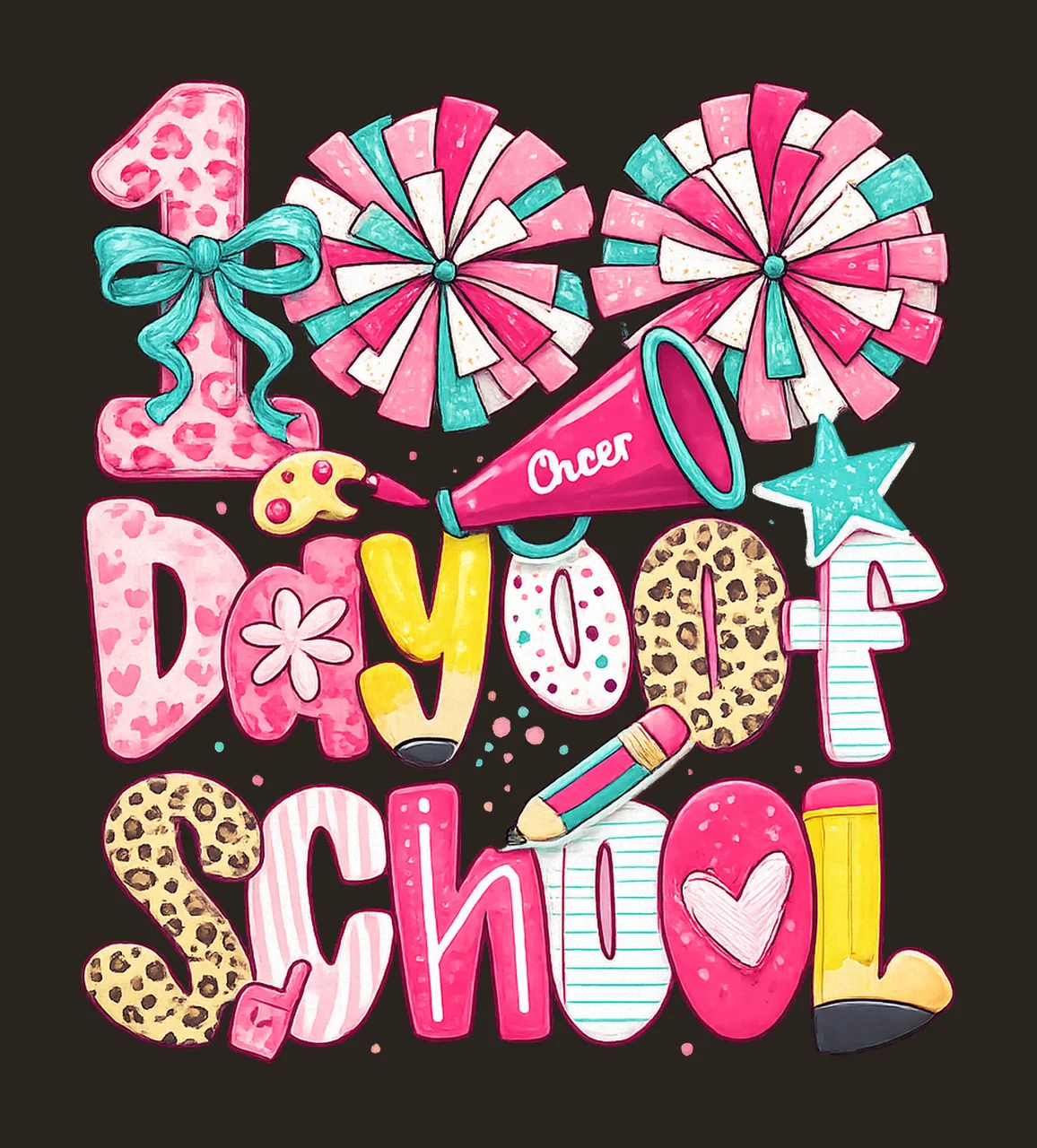 Cheer 100 Days Of School Game Day Teacher Design Student contrast preview thumbnail