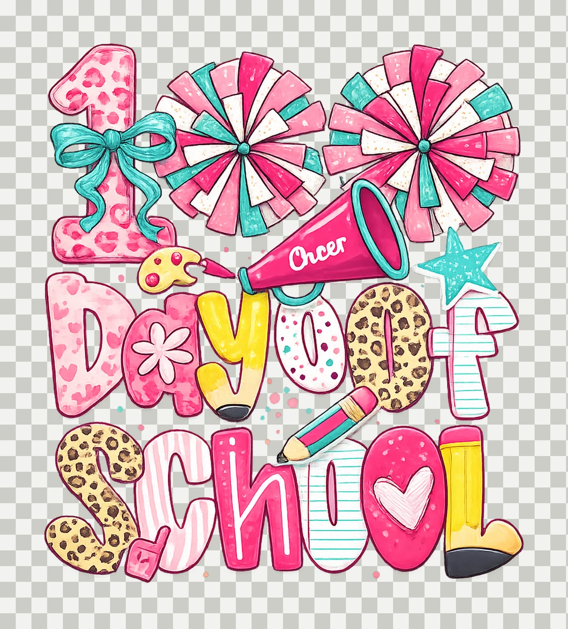 Cheer 100 Days Of School Game Day Teacher Design Student transparency and detail preview thumbnail