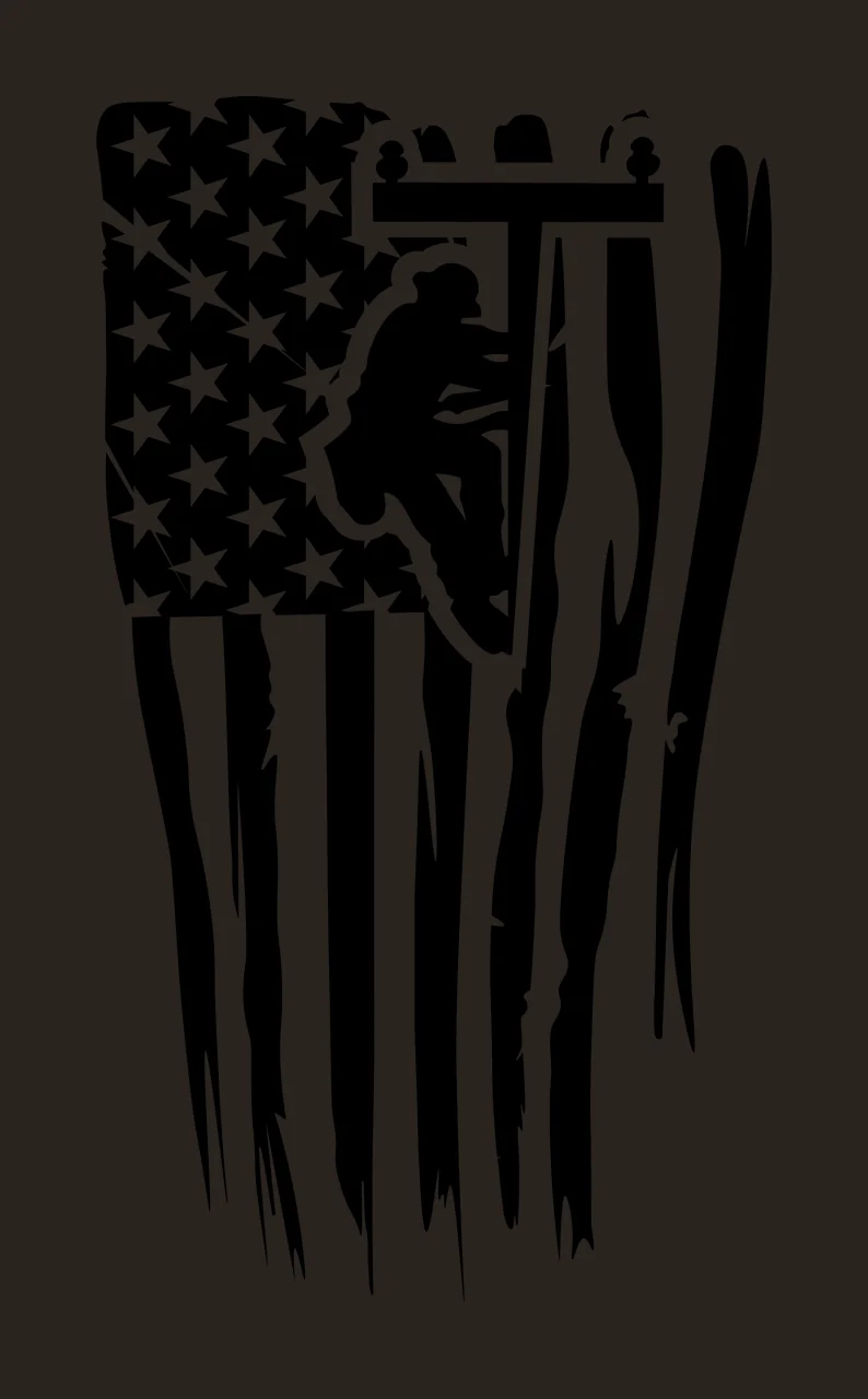 Utility Worker On Pole climbing flag distressed silhouette contrast preview thumbnail