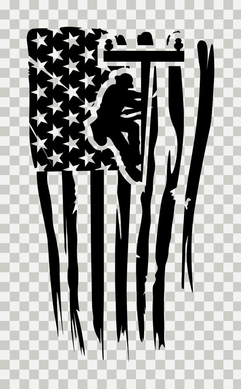 Utility Worker On Pole climbing flag distressed silhouette transparency and detail preview thumbnail