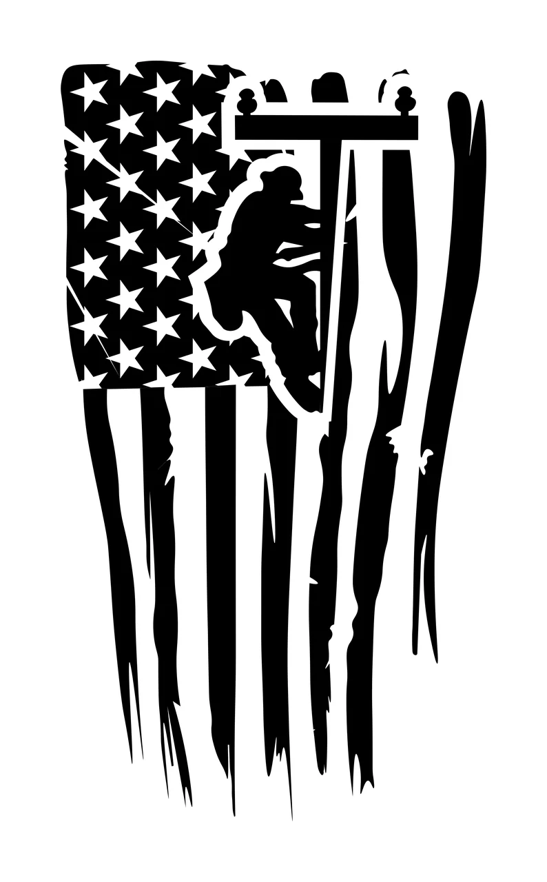 Utility Worker On Pole climbing flag distressed silhouette