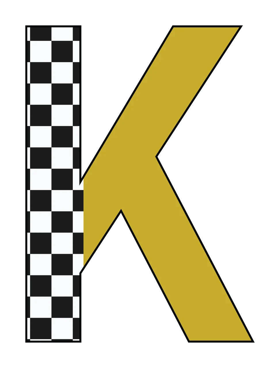 Can Glass Wrap K Letter Checkerboard Gold Graphic
