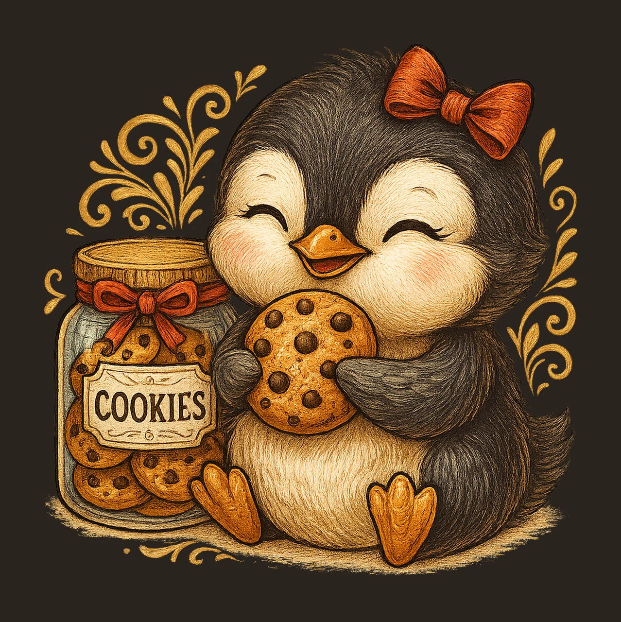 Baby Penguin Cookie Lover Kawaii Artwork Hand Drawn contrast preview thumbnail