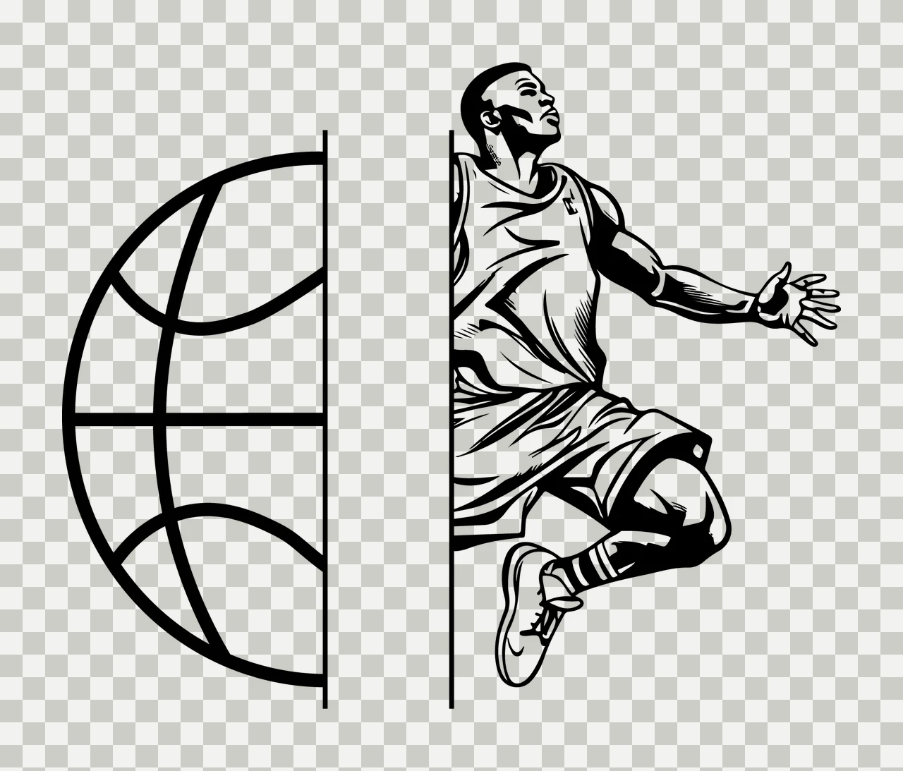 Ball Basketball Player And Silhouette jumping black white sport transparency and detail preview thumbnail