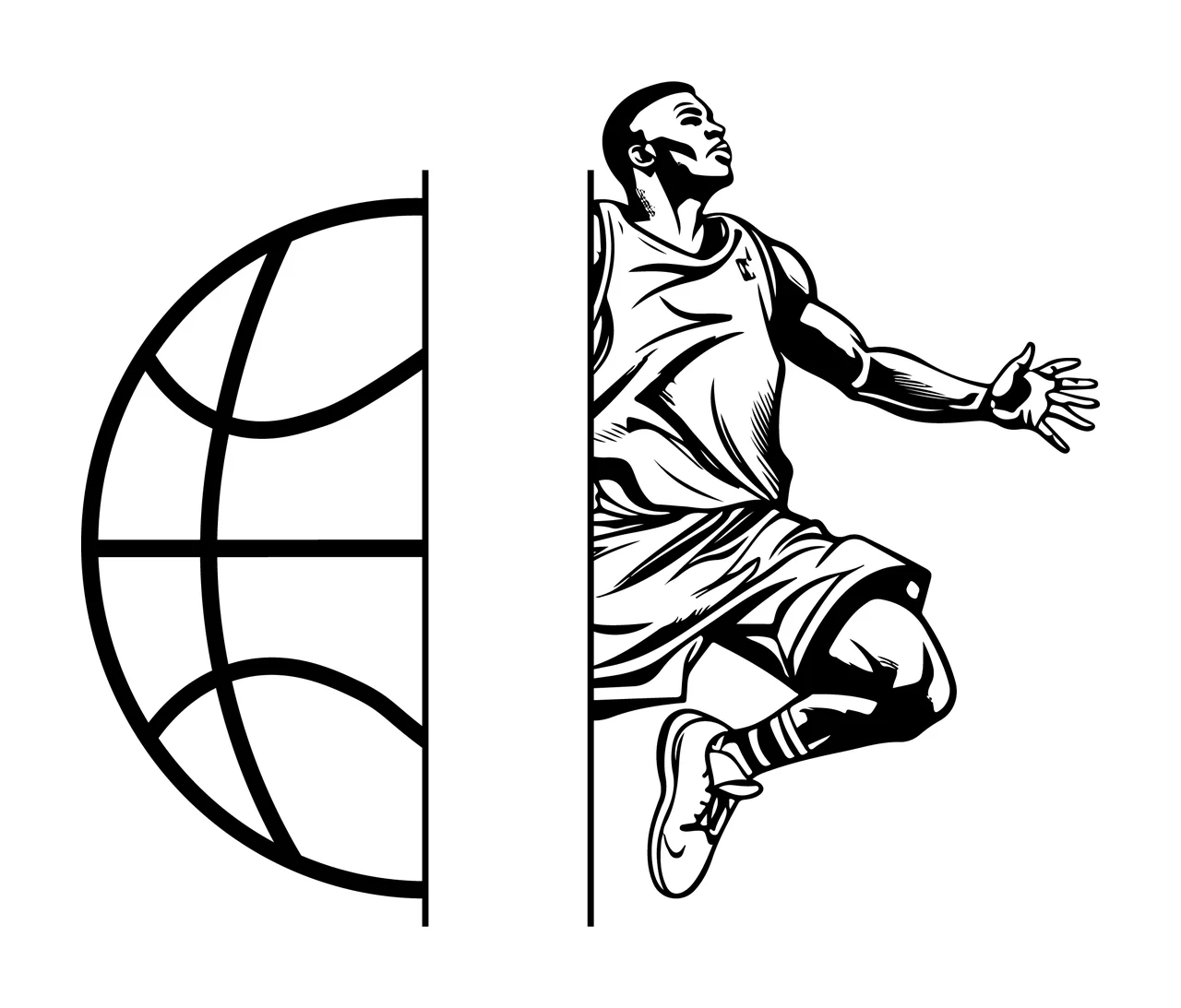Ball Basketball Player And Silhouette jumping black white sport