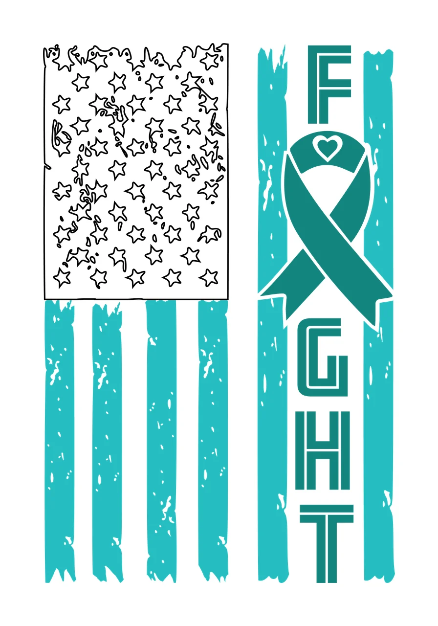 Fight Ribbon On Distressed Flag Stripes heart black and white