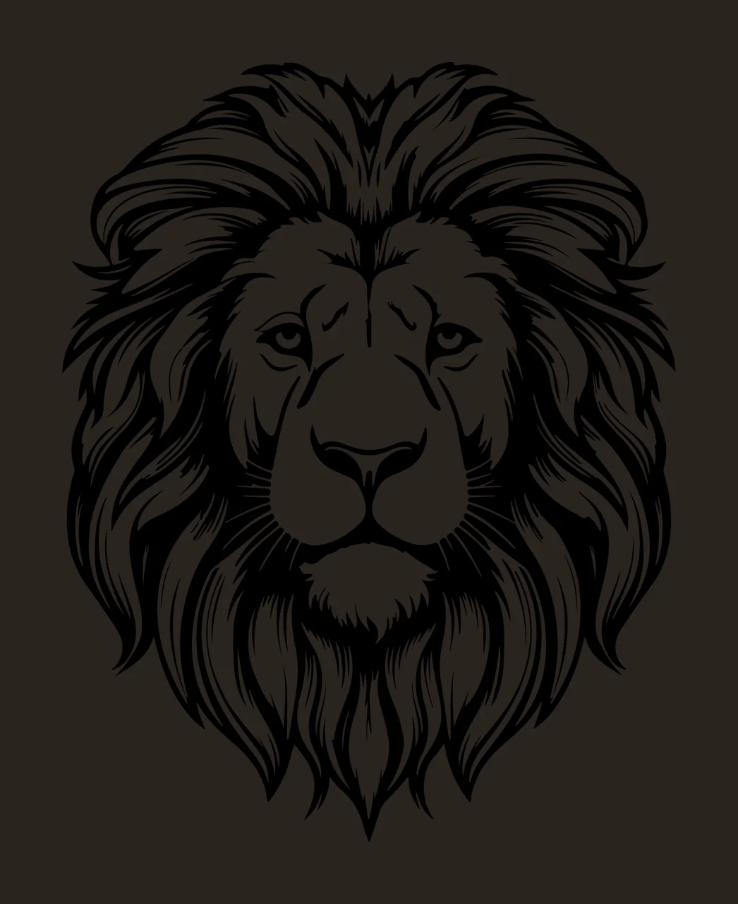 Lion Head With Dense Mane looking forward eyes ears nose engraved ink contrast preview thumbnail