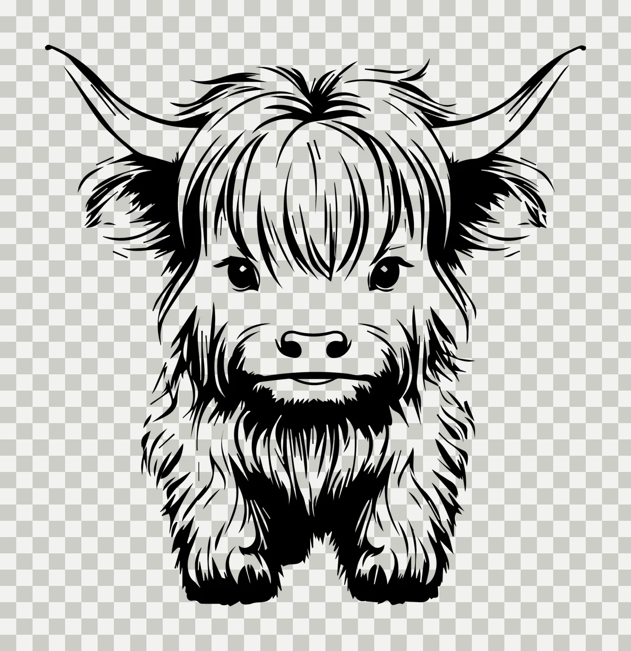 Highland Front View Cattle Silhouette stationary horns fur transparency and detail preview thumbnail