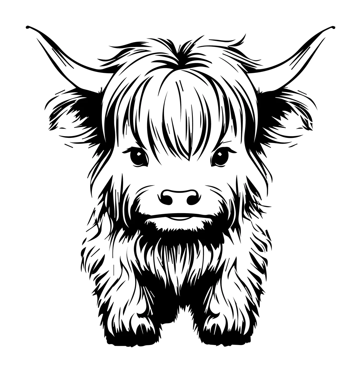 Highland Front View Cattle Silhouette stationary horns fur
