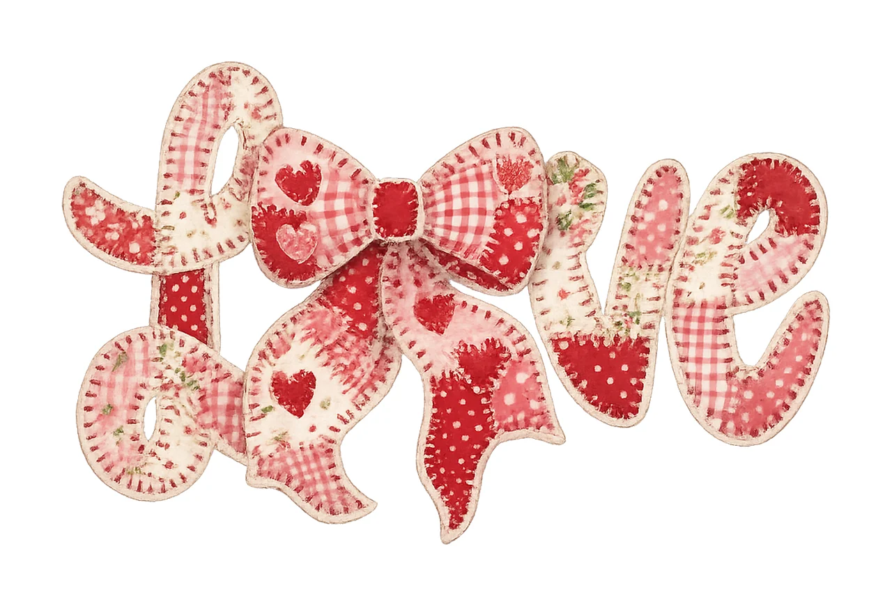 Love Bow Gingham Heart And Ribbon pattern fabric display