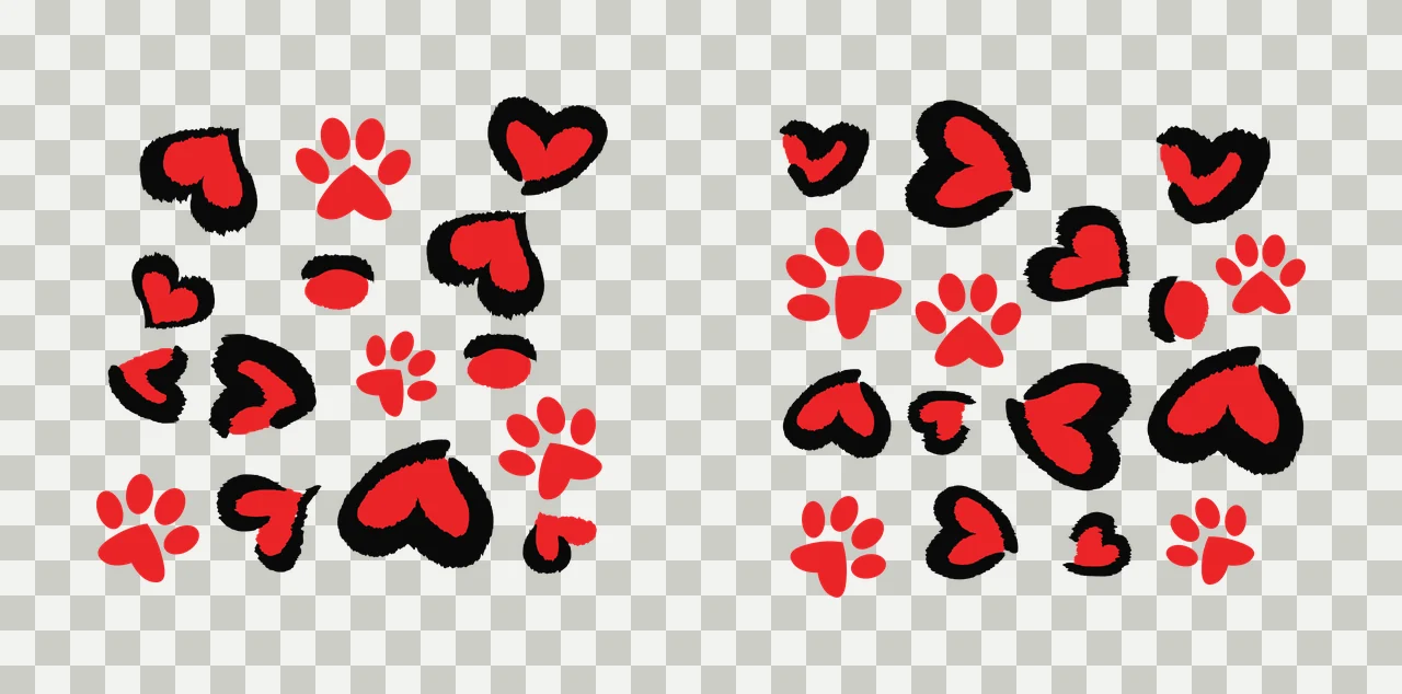 Paw Can Glass Wrap Heart And Print Scattered hearts prints transparency and detail preview thumbnail