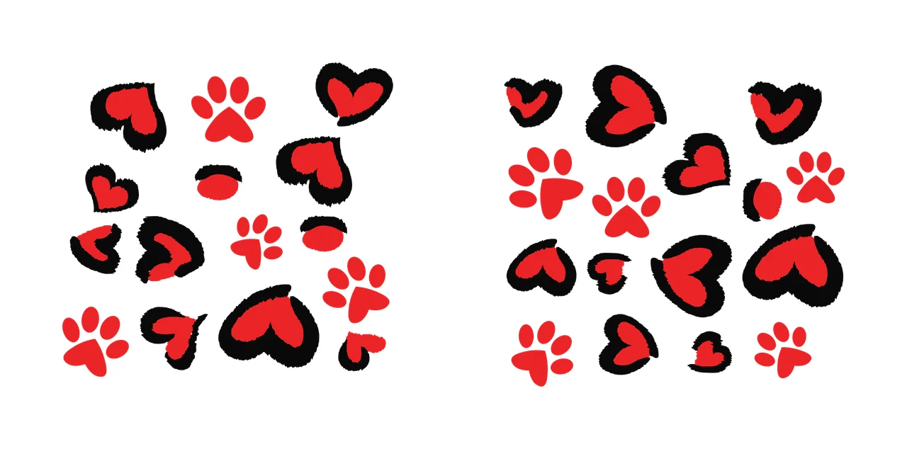 Paw Can Glass Wrap Heart And Print Scattered hearts prints