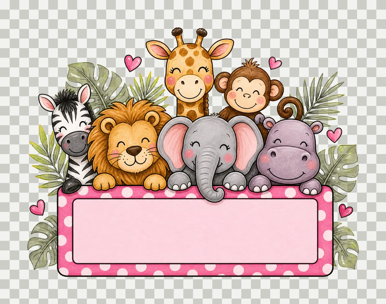 Girl Zoo Name Plate Frame Design Hand Drawn Variation B transparency and detail preview thumbnail