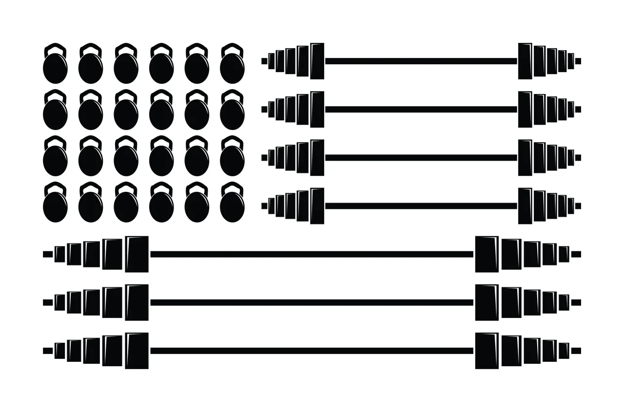 Flag Black Kettlebell And Barbell Icons Arranged kettlebells barbells