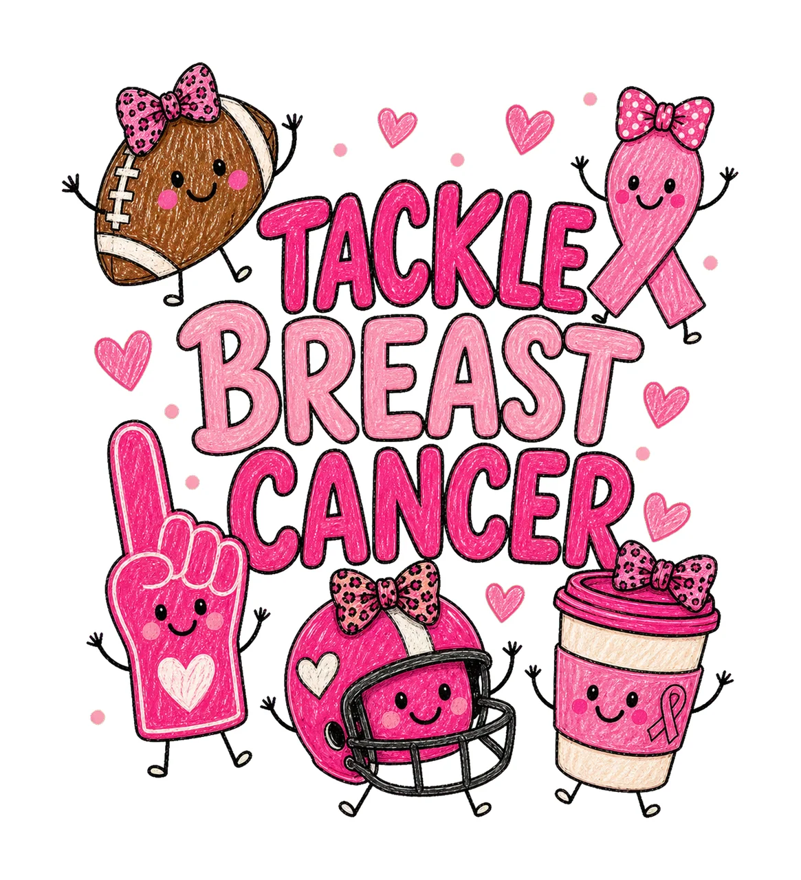 Tackle Breast Cancer Doodle Cute Football Variation B