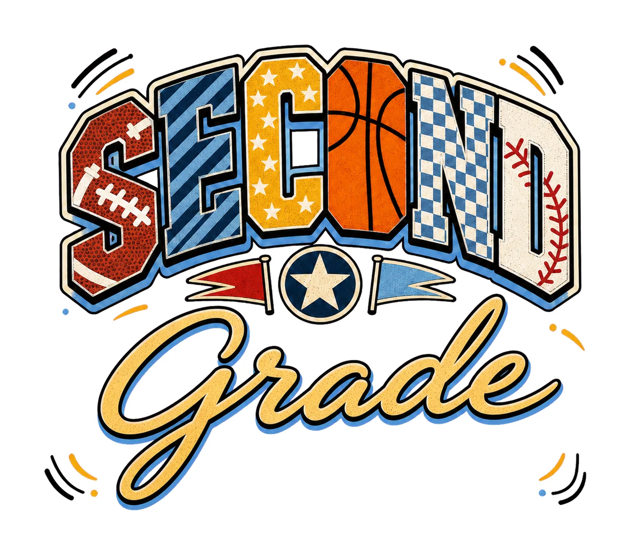 Retro Back to School Boys Second Grade Sports sublimation