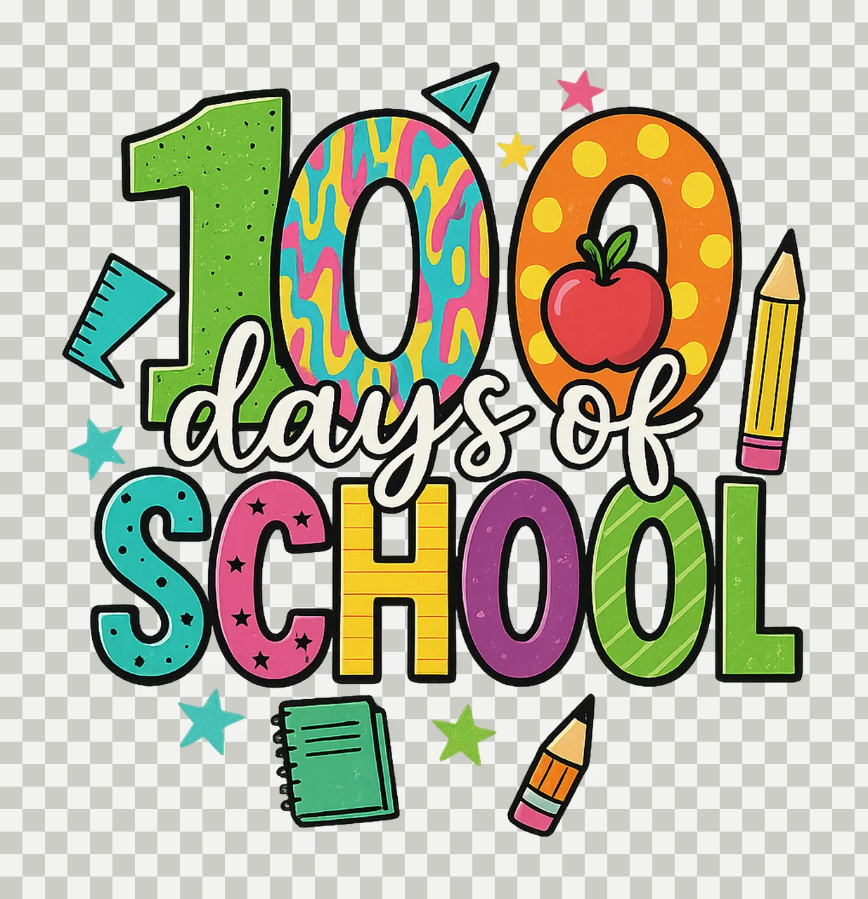 Glitter 100 Days of School Retro Teacher Design 100 Days transparency and detail preview thumbnail