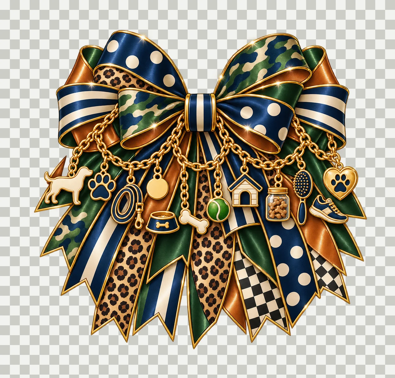 Dog Dad Bow Charm PNG, Gold Chain Charms, Transparent Sublimation Design, Digital Download transparency and detail preview thumbnail