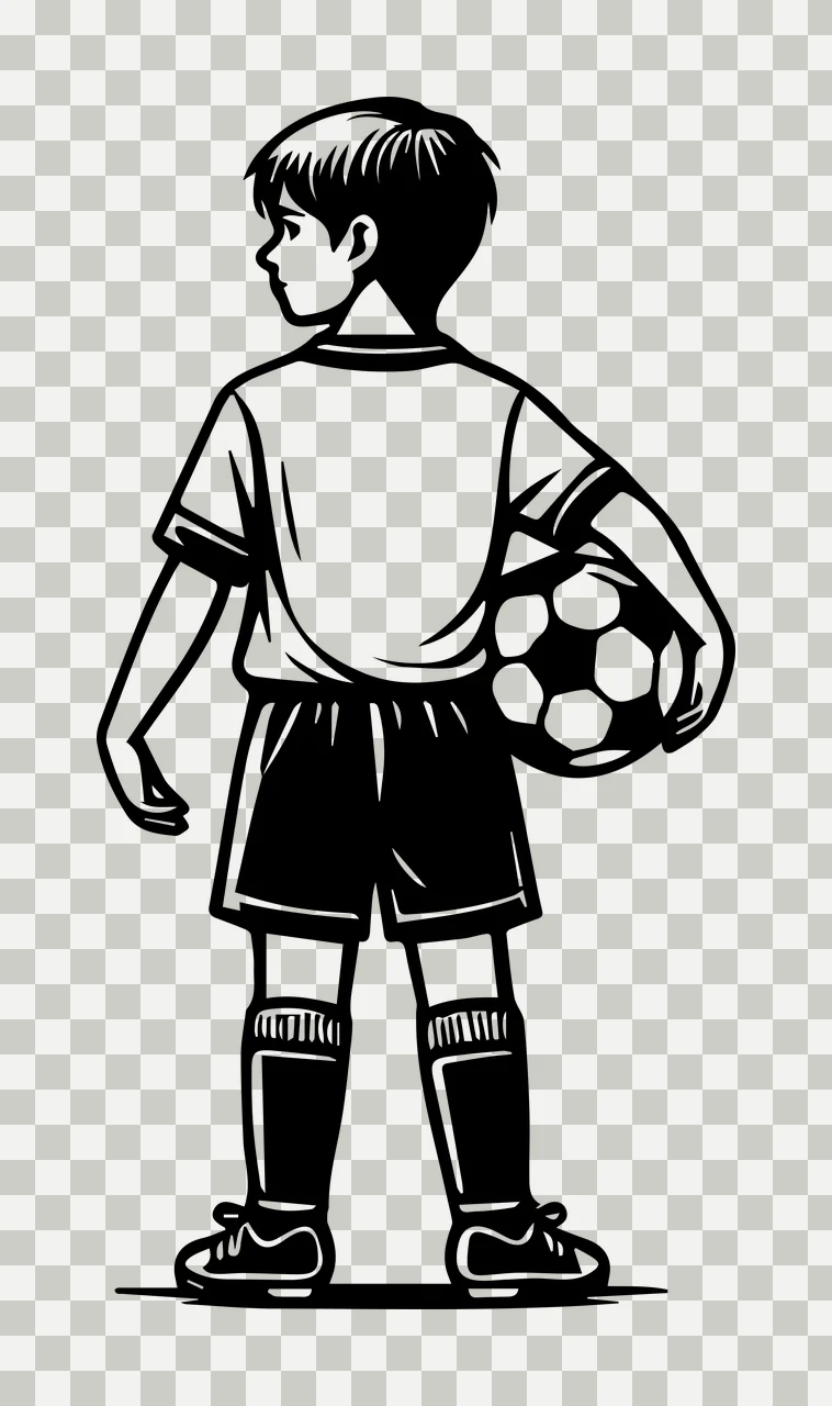 Soccer Ball Boy Standing uniform socks silhouette black white transparency and detail preview thumbnail