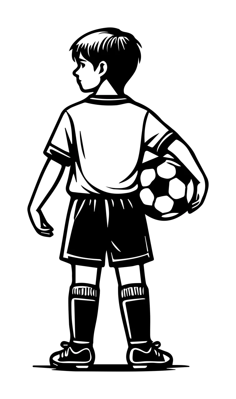 Soccer Ball Boy Standing uniform socks silhouette black white