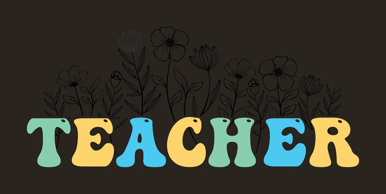 Can Glass Wrap Teacher Word With Blooming Flowers leaves line art contrast preview thumbnail