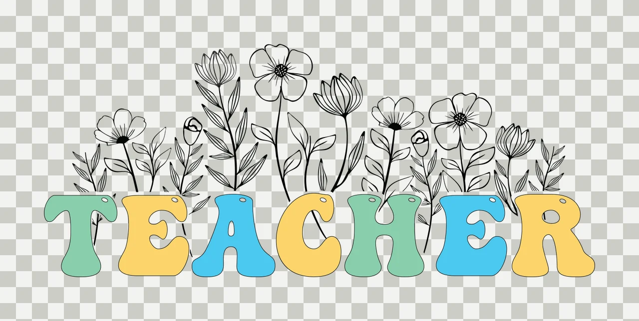 Can Glass Wrap Teacher Word With Blooming Flowers leaves line art transparency and detail preview thumbnail
