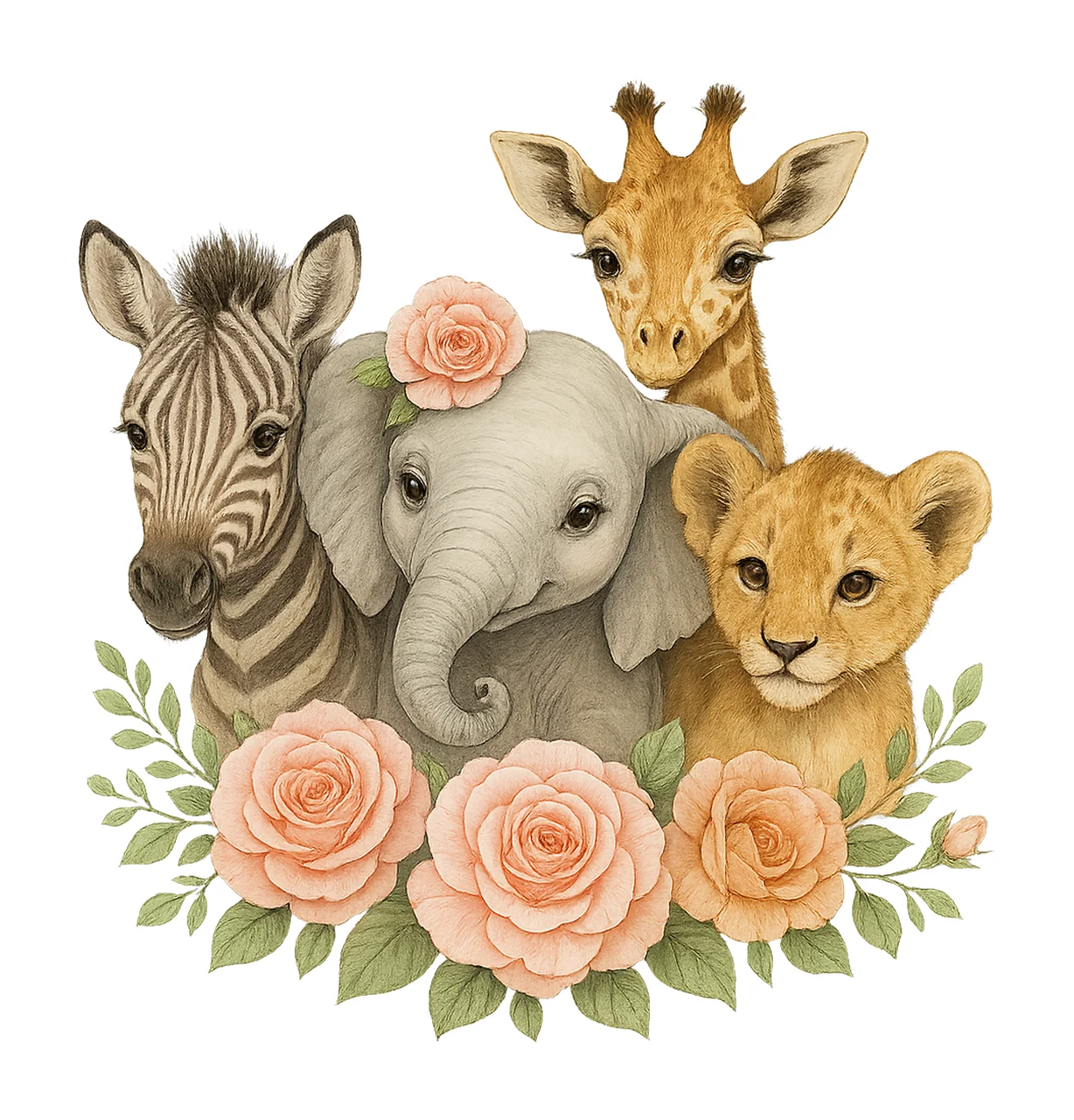 Baby Safari Animals Watercolor Wild One Birthday Design