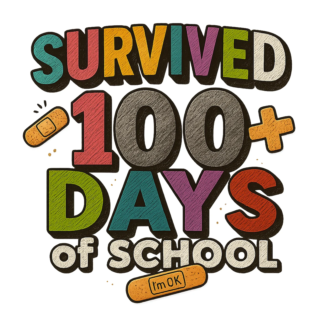 Survived 100 Days of School Colorful Bandaid Celebration