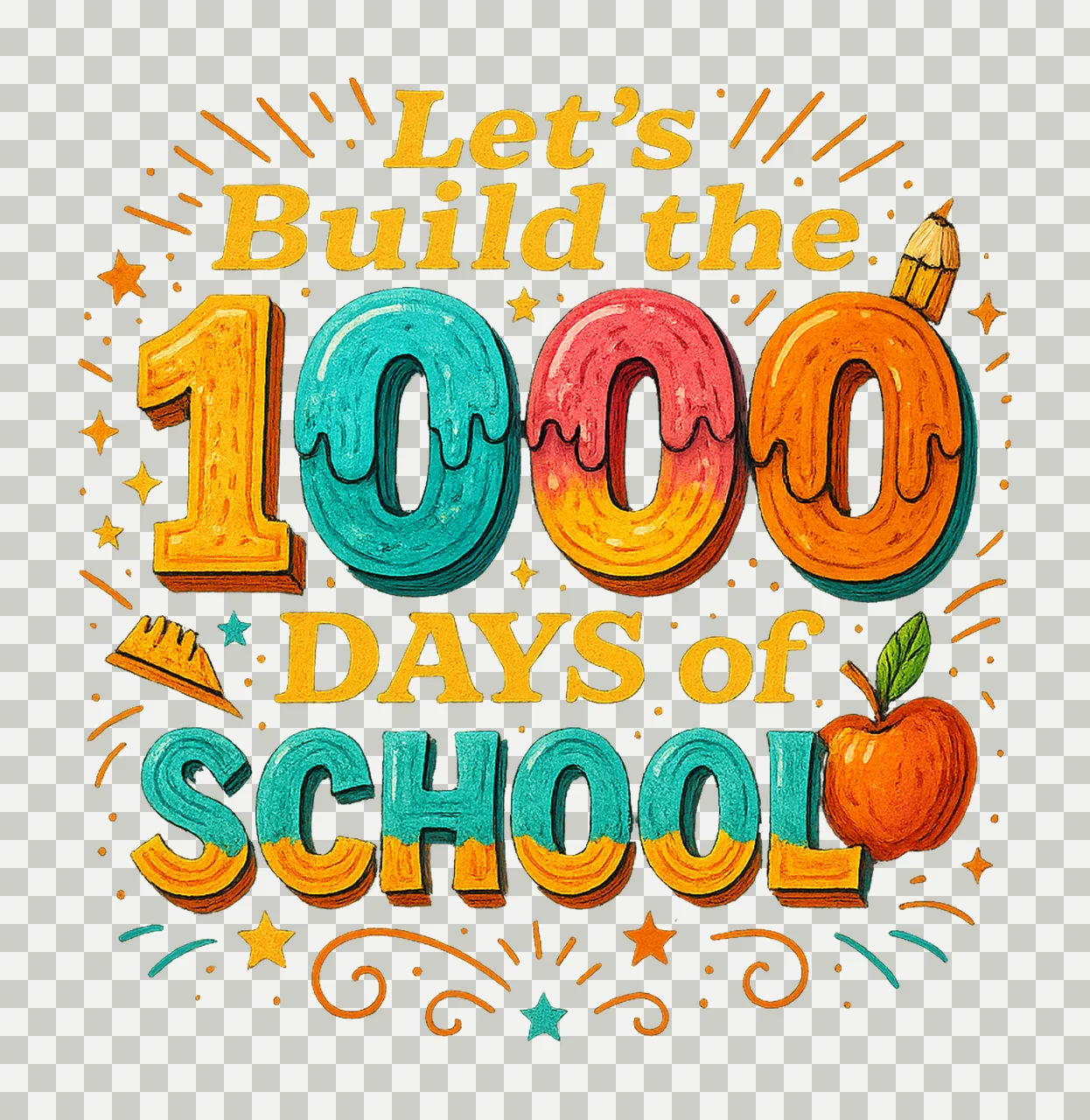 Lets Build the 100 Days Colorful Drip Teacher Shirt Design transparency and detail preview thumbnail