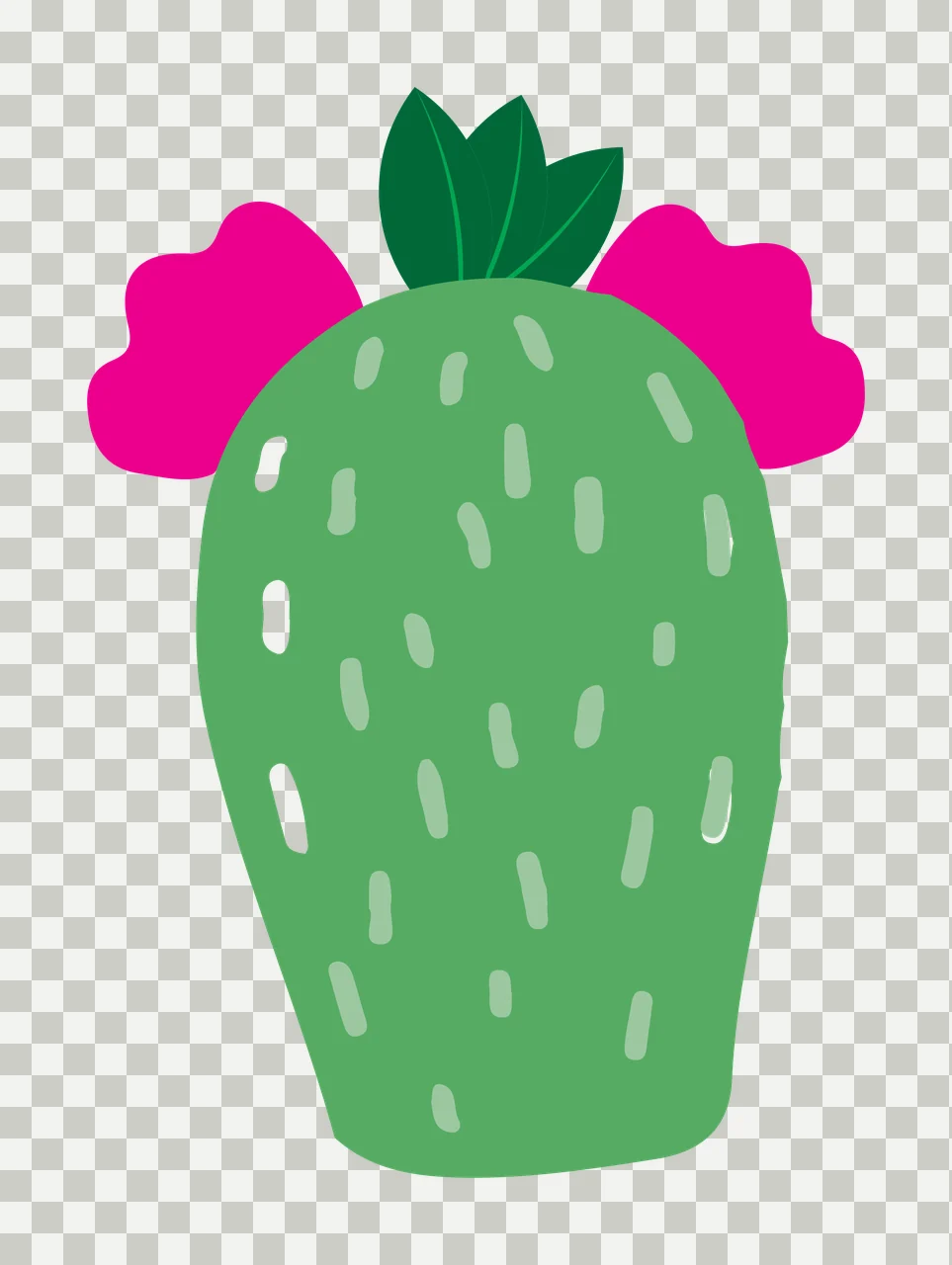 Flat Cartoon Illustration of Cactus with pink flowers and green leaves with green cactus body, pink flower shapes and white and light green dots transparency and detail preview thumbnail
