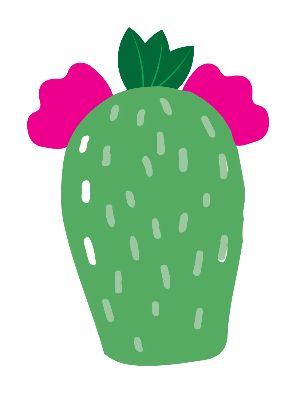 Flat Cartoon Illustration of Cactus with pink flowers and green leaves with green cactus body, pink flower shapes and white and light green dots