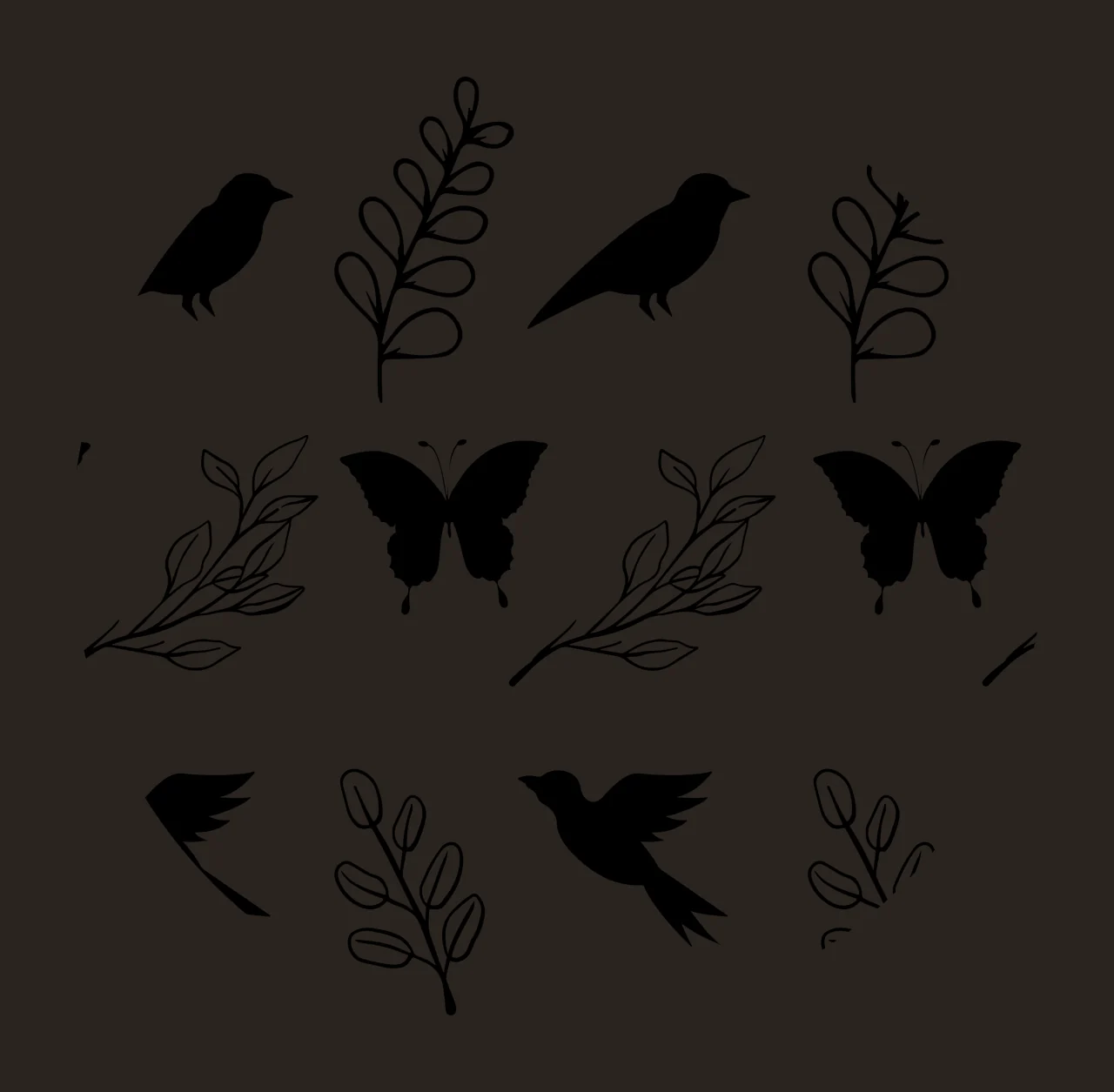 Keychain Circular Black Pattern With White Outlines birds leaves and contrast preview thumbnail