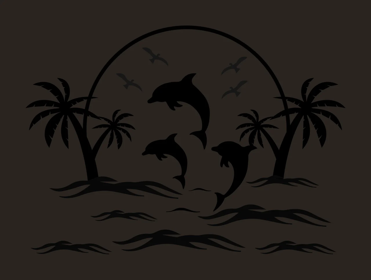 Palm Tree Dolphin Island Sunset Silhouette Dolphins and Jumping contrast preview thumbnail
