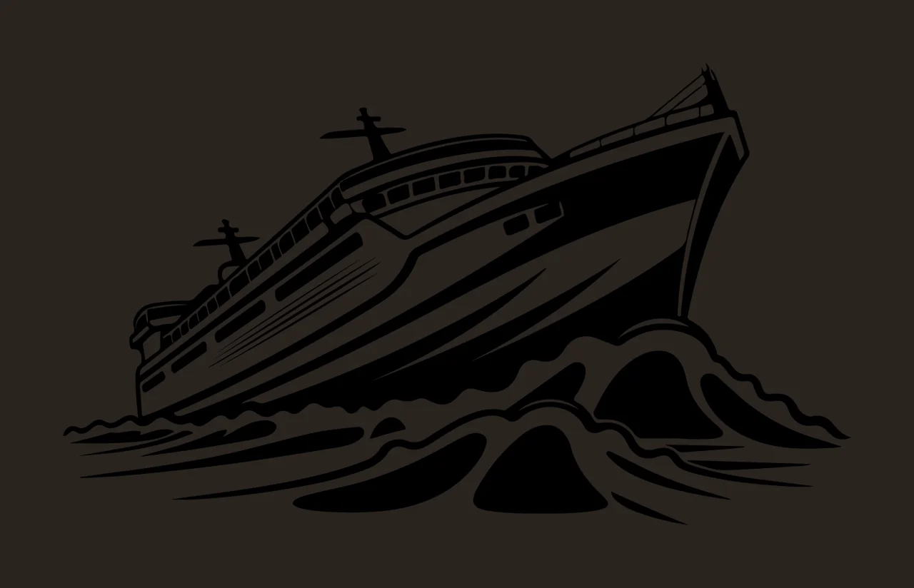 Cruise Ship Black And White Illustration sailing boat waves contrast preview thumbnail