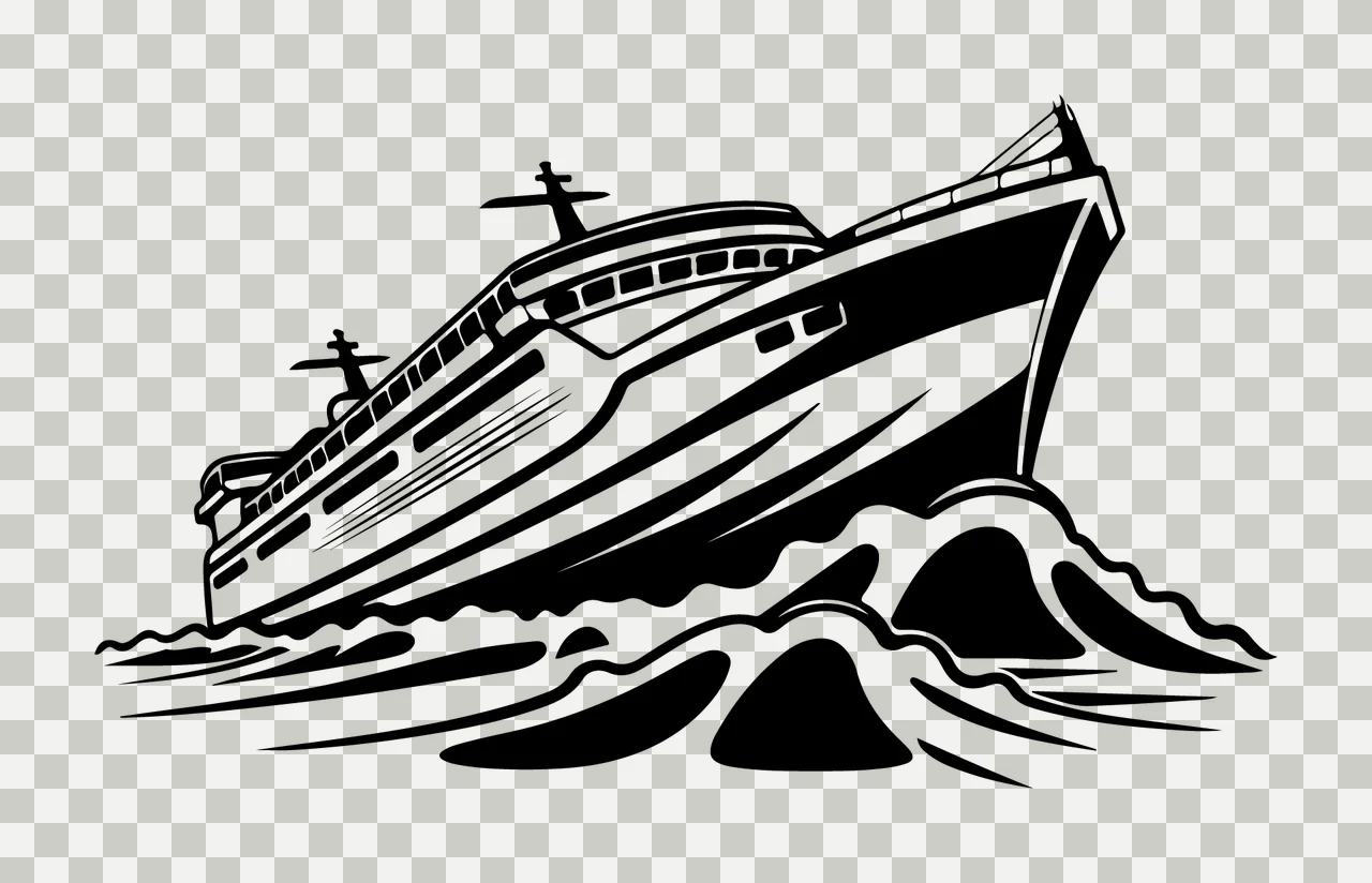 Cruise Ship Black And White Illustration sailing boat waves transparency and detail preview thumbnail