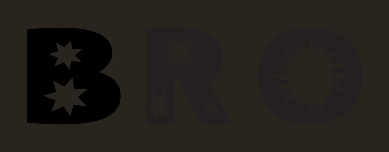 BRO Typography Design with stars, sun, astronaut and shooting star in black and white contrast preview thumbnail