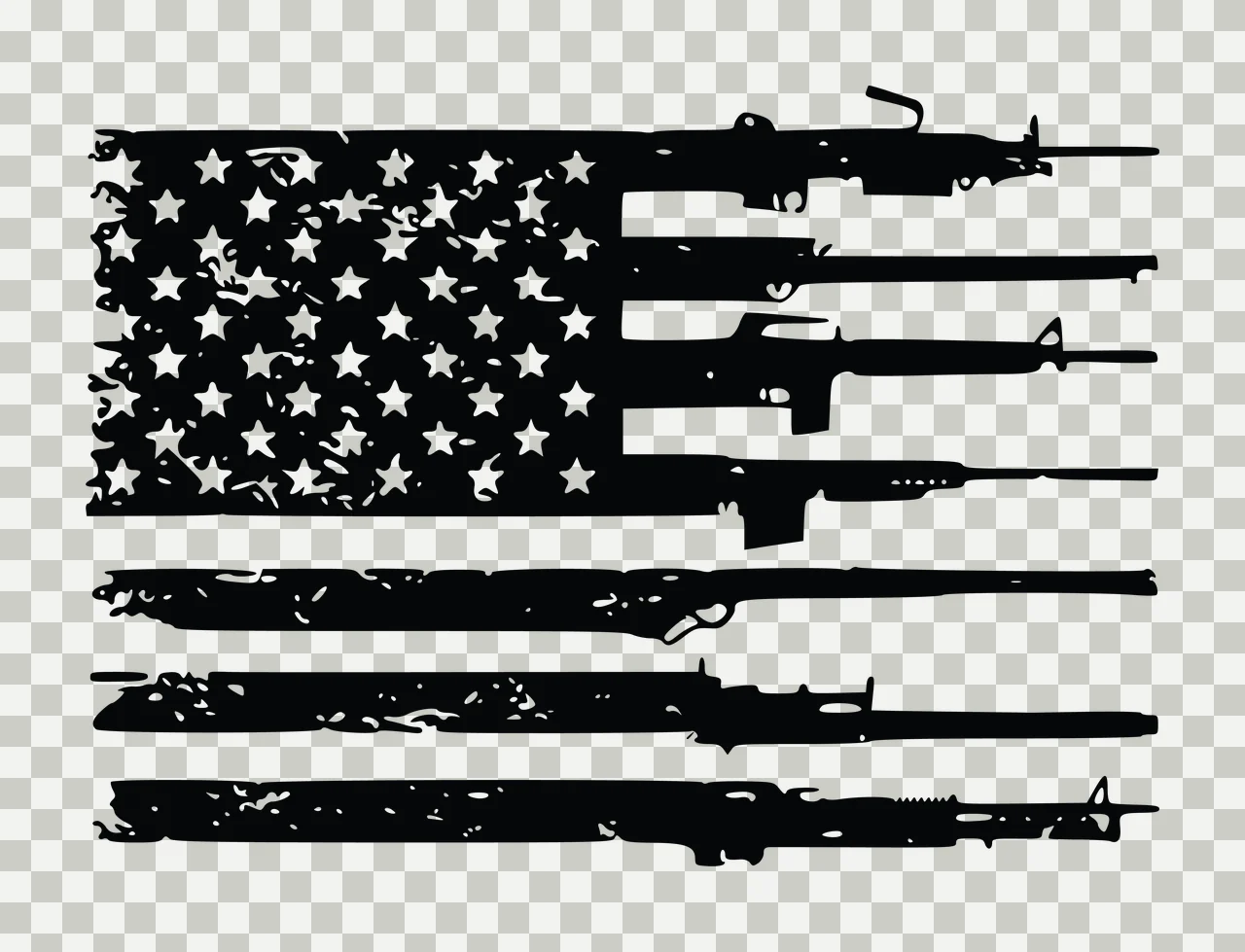 Flag Rifles Silhouette On American Stripes arranged horizontally transparency and detail preview thumbnail