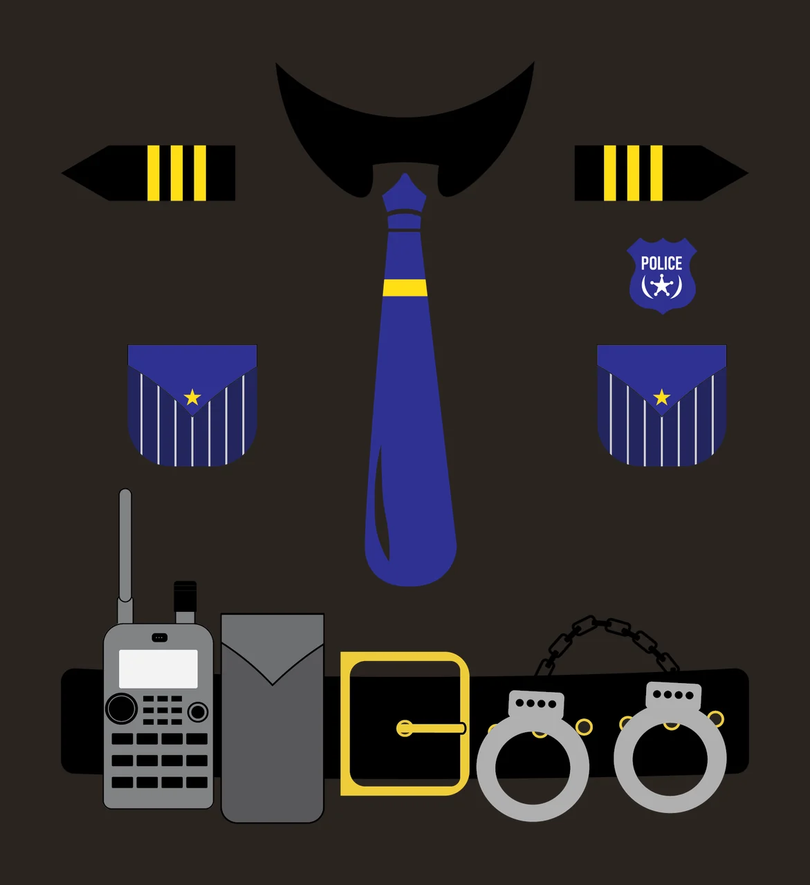 Tie And Belt Equipment Silhouettes arrows shield radio handcuffs contrast preview thumbnail